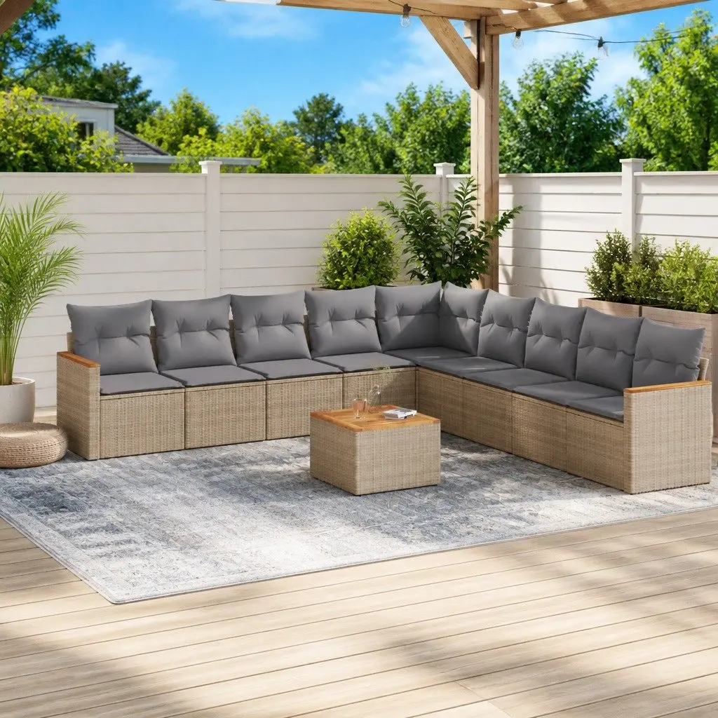 Modular Outdoor Furniture Set 10 Piece Garden Sofa Beige Poly Rattan