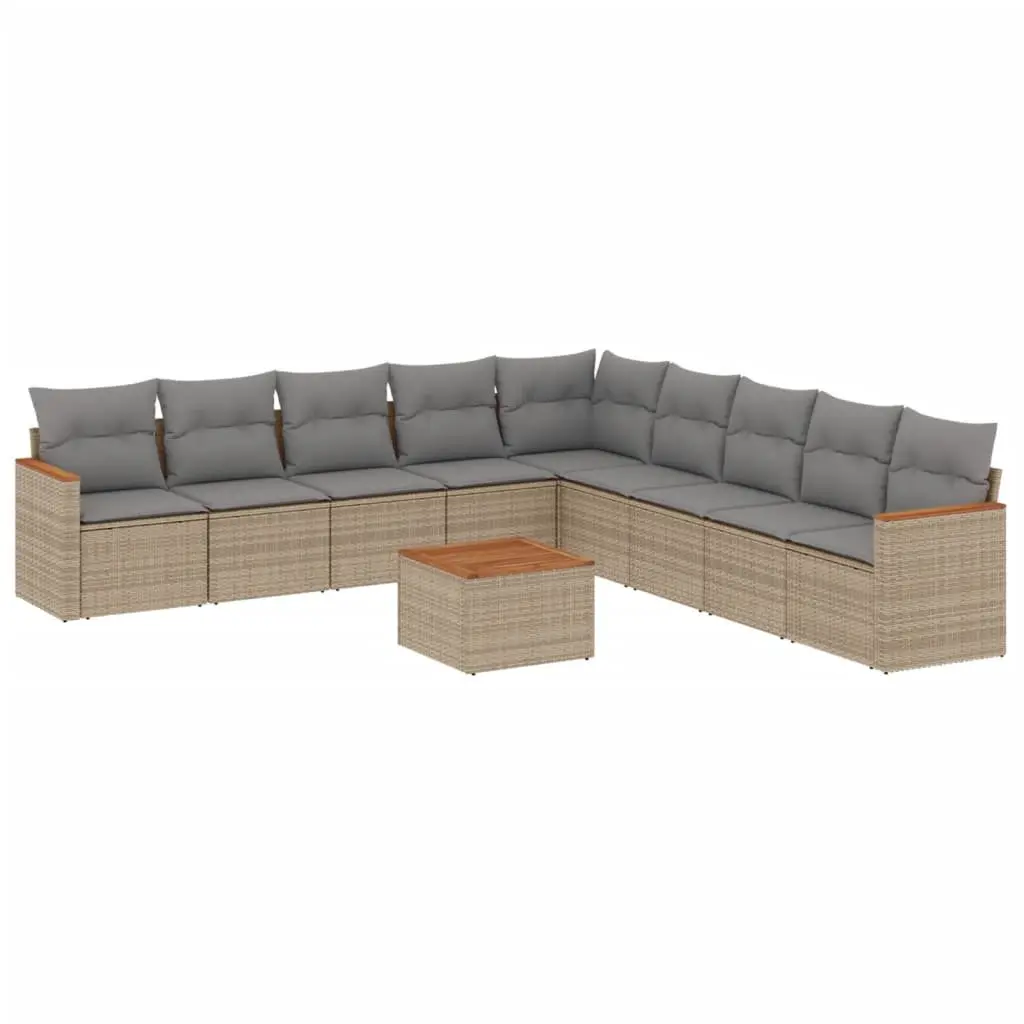 Modular Outdoor Furniture Set 10 Piece Garden Sofa Beige Poly Rattan