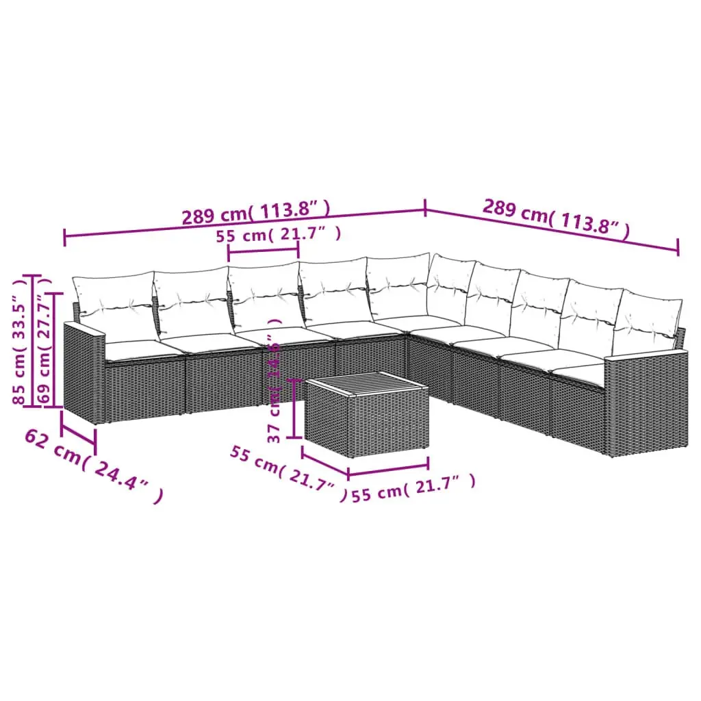 Modular Outdoor Furniture Set 10 Piece Garden Sofa Beige Poly Rattan