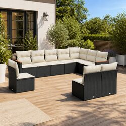 Garden Sofa Set 10 Piece Outdoor Furniture Patio Lounge Black with Cushions