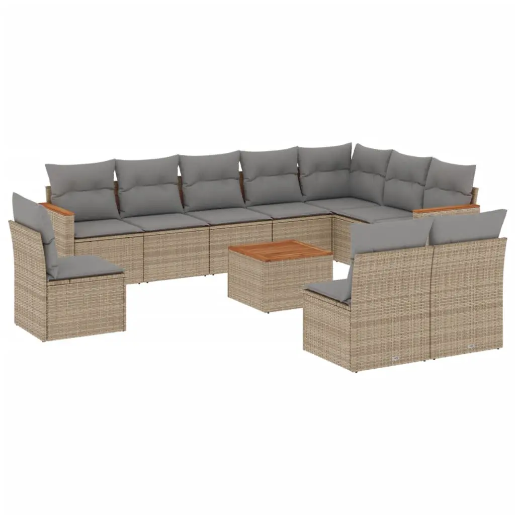 Garden Sofa Set 11 Piece Outdoor Furniture Beige Poly Rattan Patio Lounge
