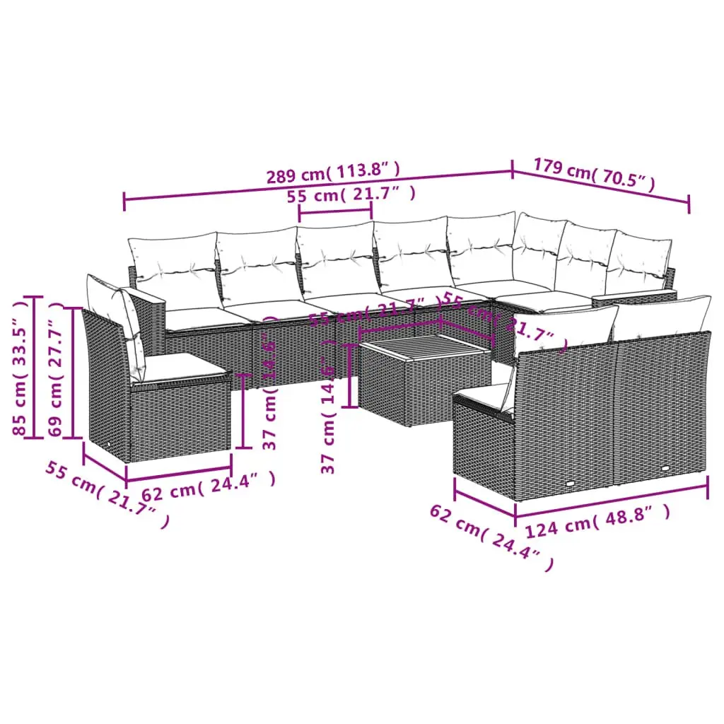 Garden Sofa Set 11 Piece Outdoor Furniture Beige Poly Rattan Patio Lounge