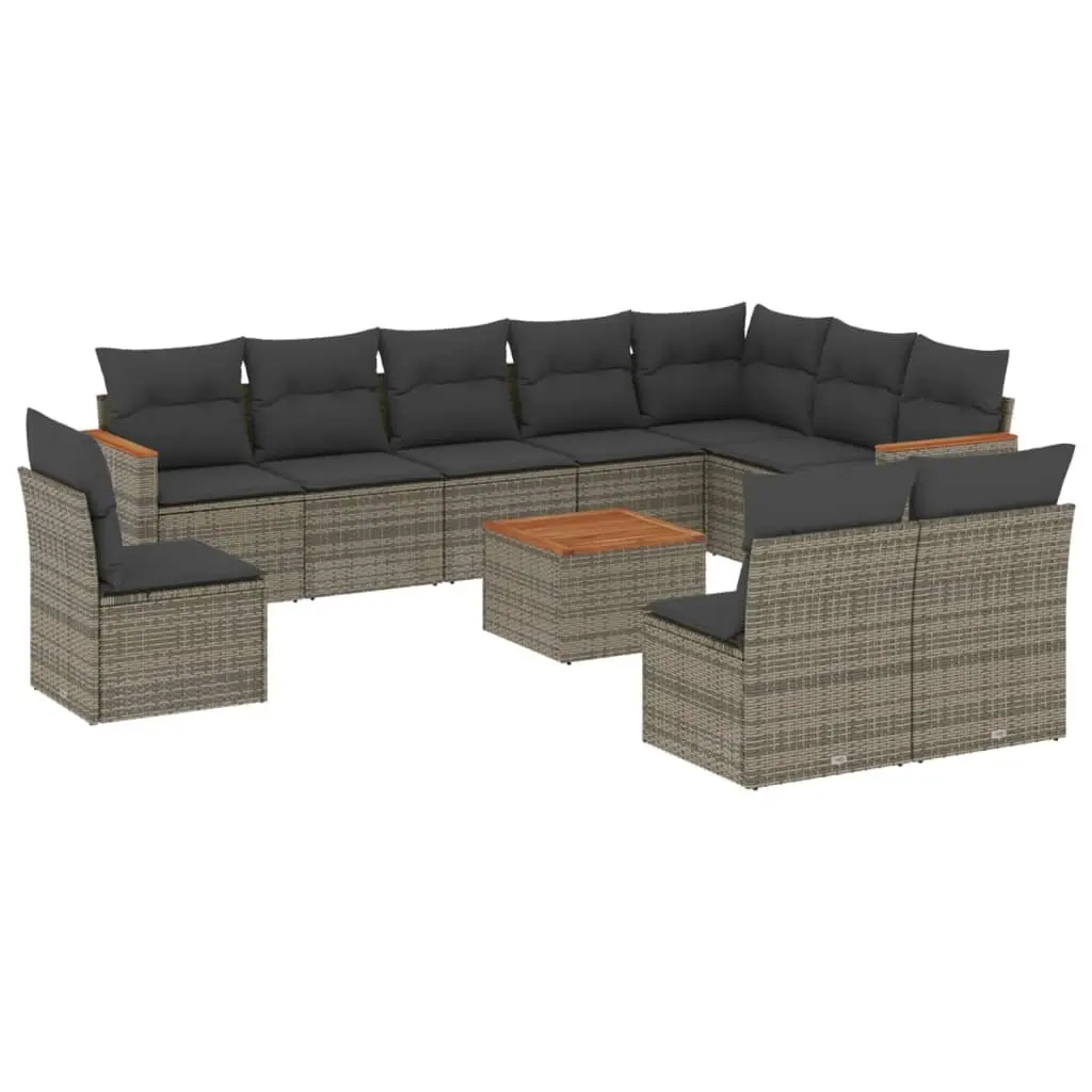 Garden Sofa Set 11 Piece Outdoor Furniture Grey Patio Seating with Cushions
