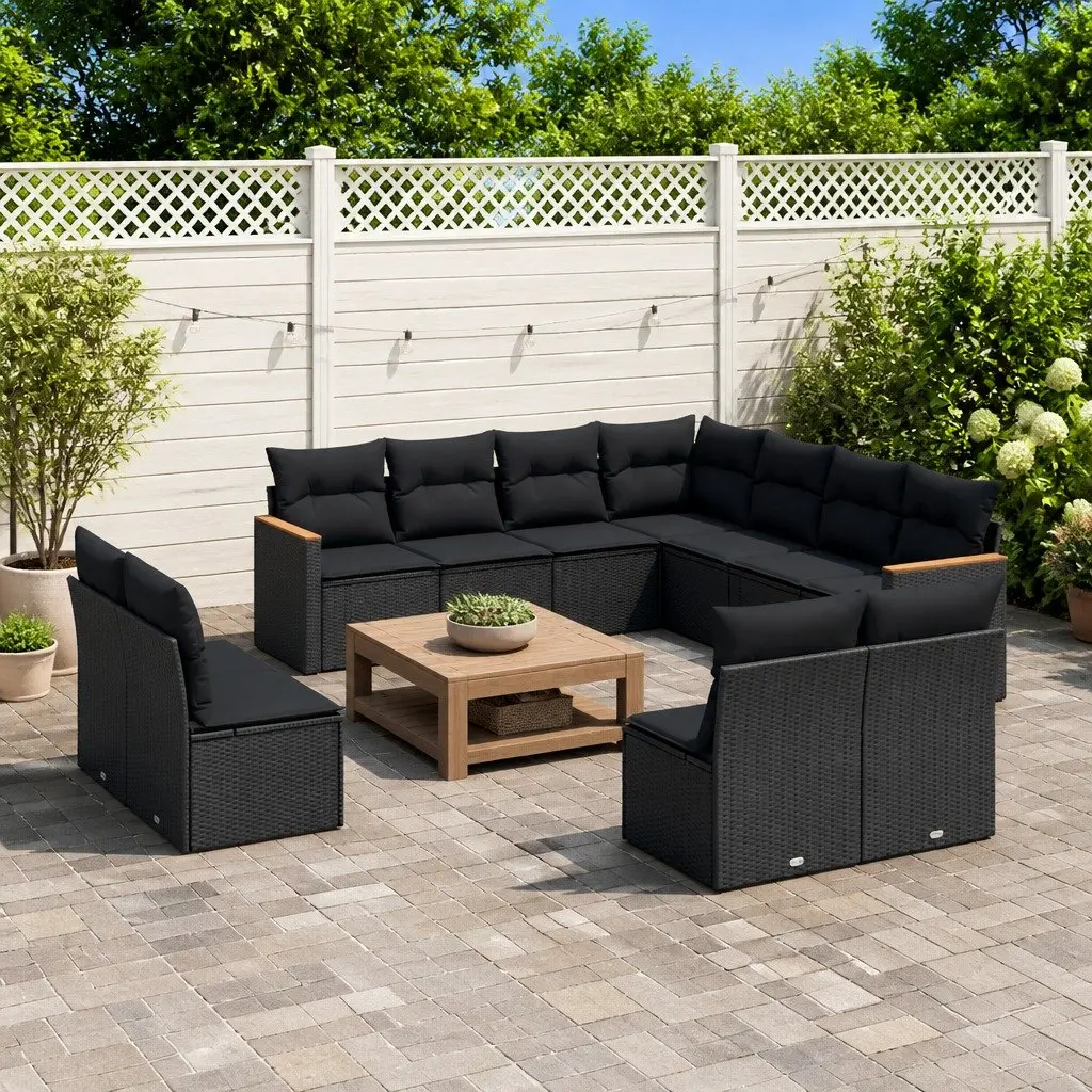 Garden Sofa Set Modular Black Rattan Cushioned 11 Piece