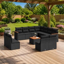 Garden Sofa Set 12 Piece Outdoor Furniture Black Poly Rattan Patio Lounge