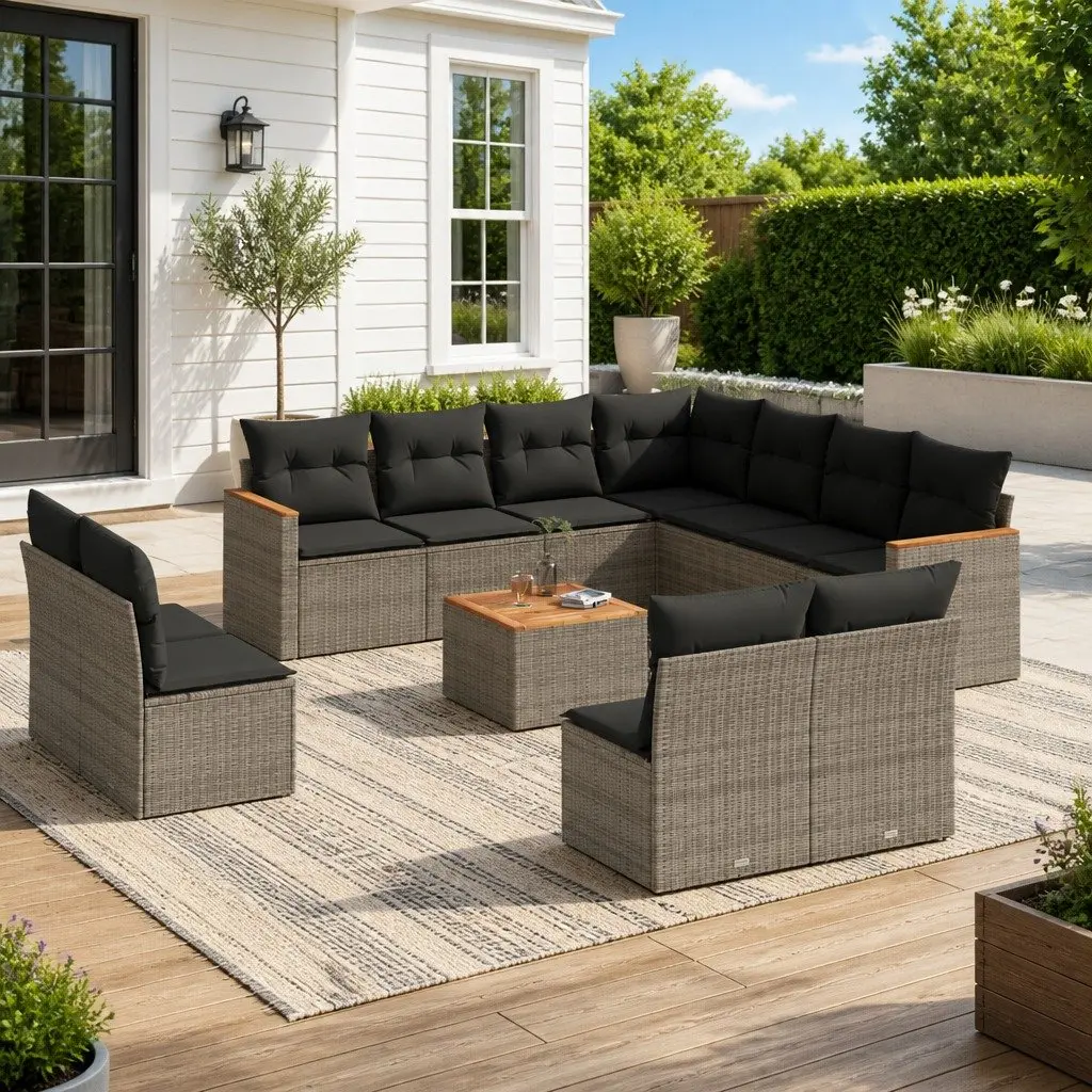 Garden Sofa Set 12 Piece Outdoor Furniture Grey Poly Rattan Patio Lounge Modular