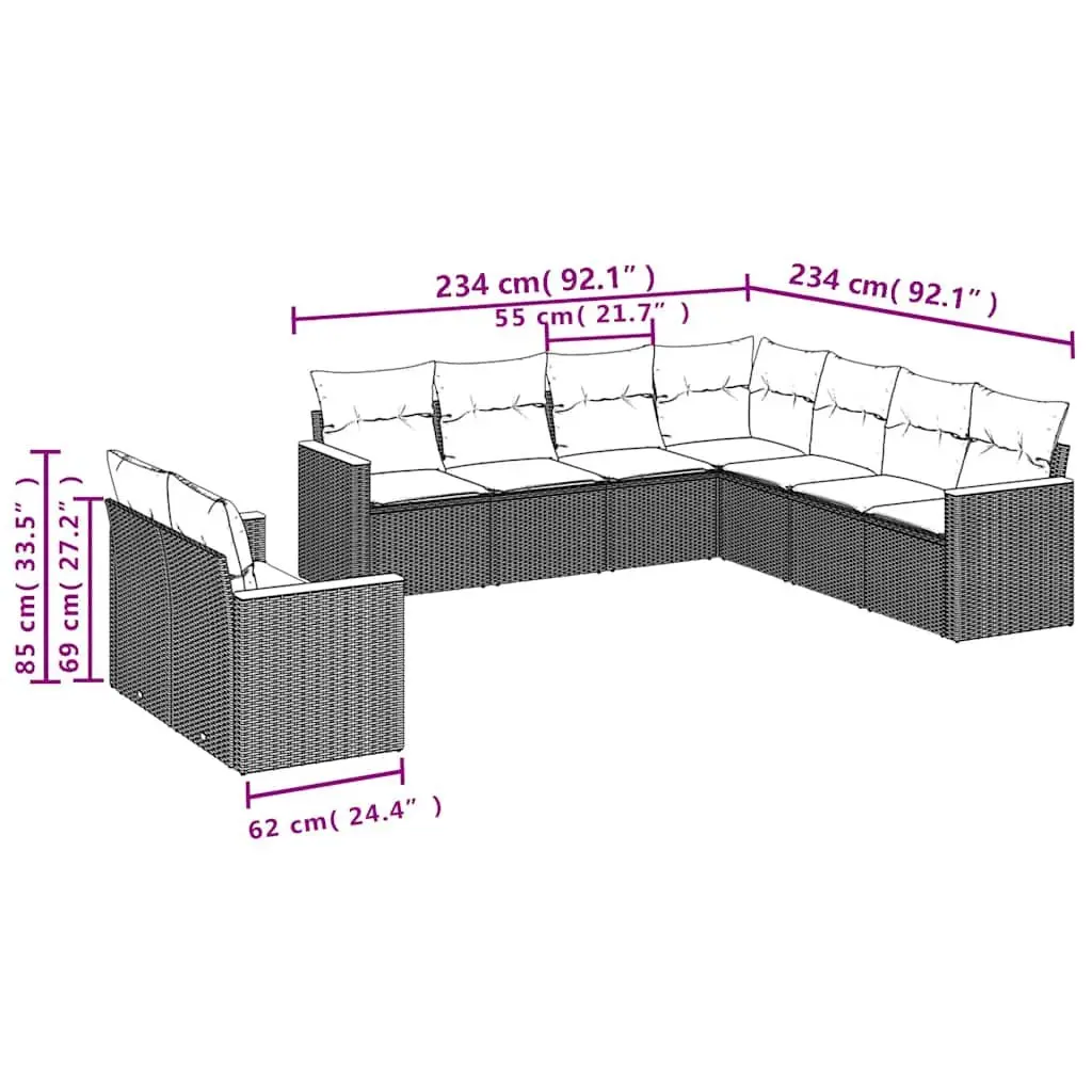 Garden Sofa Set 9 Piece Outdoor Furniture Patio Black Modular Seating Cushions