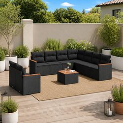 Garden Sofa Set 10 Piece Outdoor Furniture Patio Sectional Black Poly Rattan