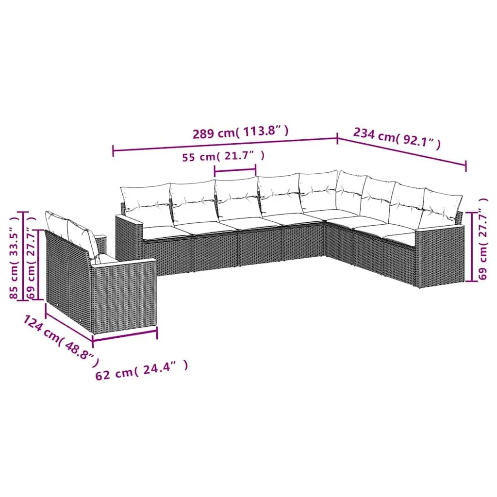 Garden Sofa Set 10 Piece Outdoor Furniture Black Modular Patio Seating Cushions