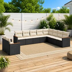 Garden Sofa Set 10 Piece Outdoor Furniture Black Modular Patio Seating with