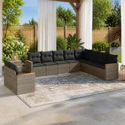 Outdoor Garden Sofa Set 10 Piece Grey Poly Rattan Patio Furniture with Cushions