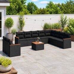 Garden Sofa Set 11 Piece Outdoor Furniture Patio Black with Cushions Modular