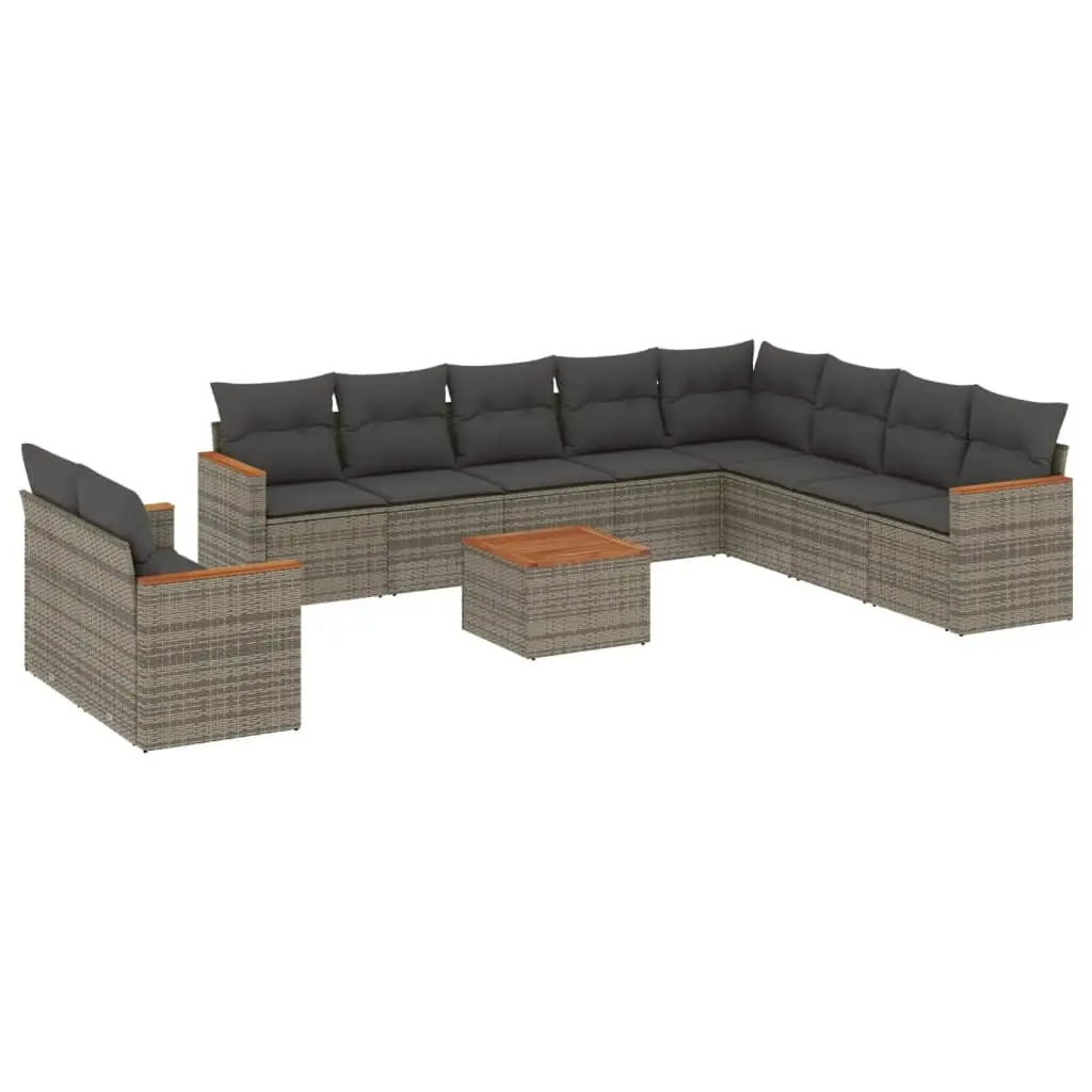 Garden Sofa Set 11 Piece Outdoor Furniture Grey Poly Rattan Patio Sectional