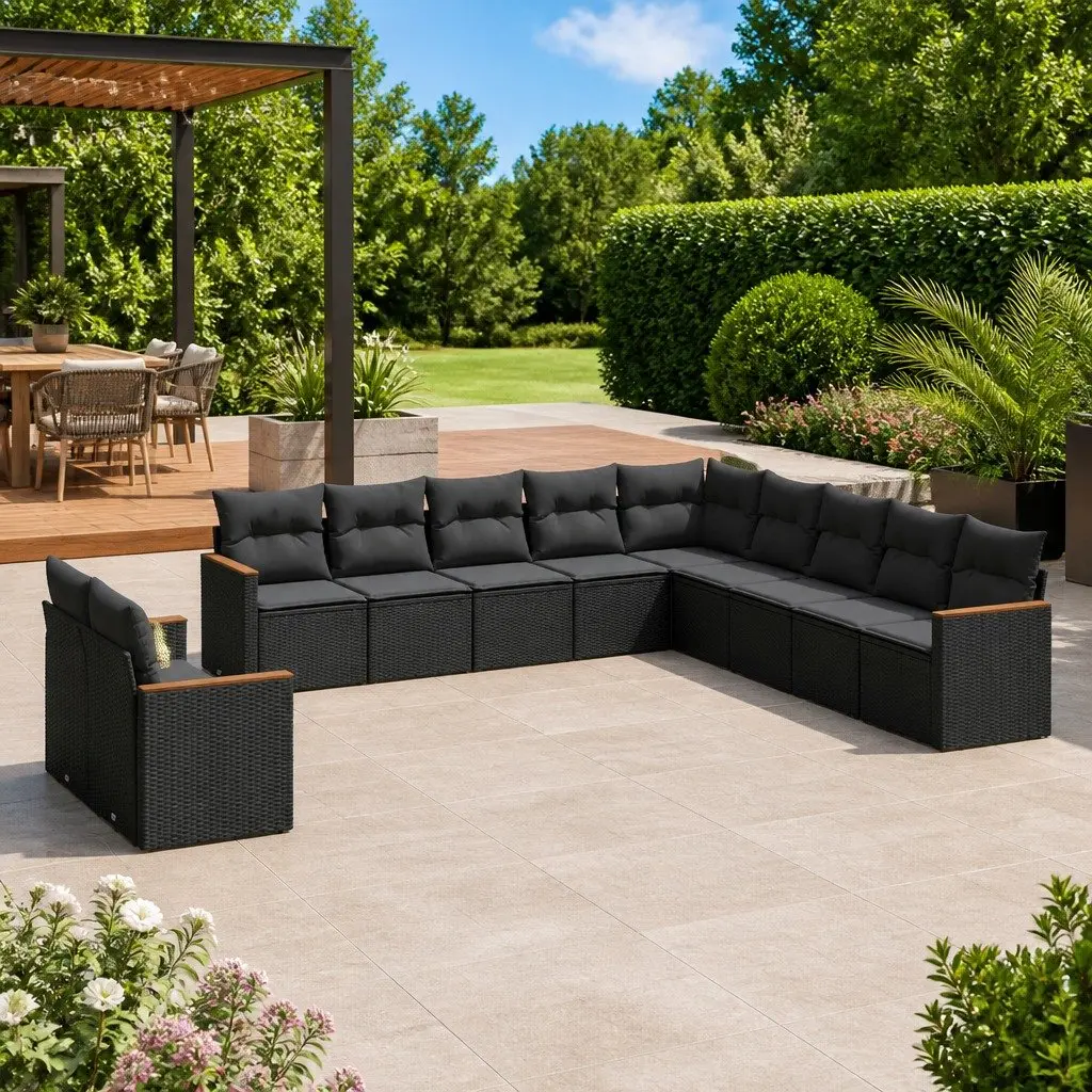 Garden Sofa Set 11 Piece Outdoor Furniture Patio Lounge Black Modular