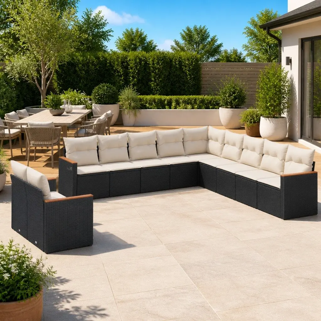Garden Sofa Set 11 Piece Outdoor Furniture Black Patio Seating Modular with