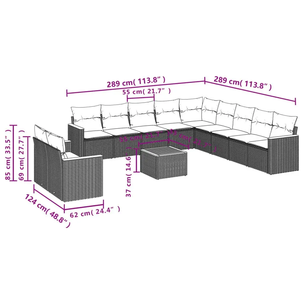 Garden Sofa Set 12 Piece Outdoor Furniture Patio Grey Poly Rattan Modular