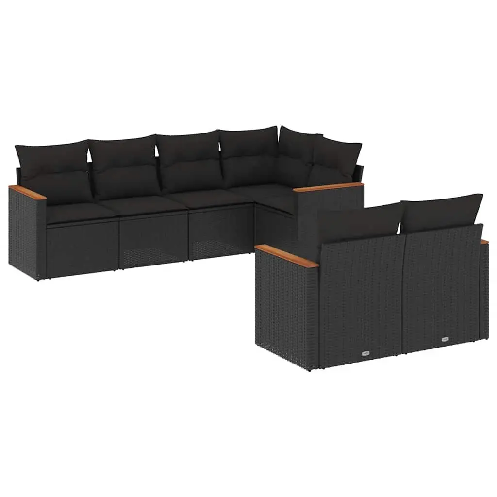 Outdoor Garden Sofa Set 7 Piece Black Poly Rattan Patio Furniture Modular