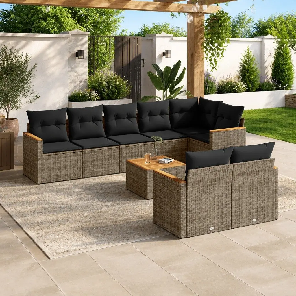 Garden Sofa Set 9 Piece Outdoor Furniture Grey Poly Rattan Patio Seating Modular