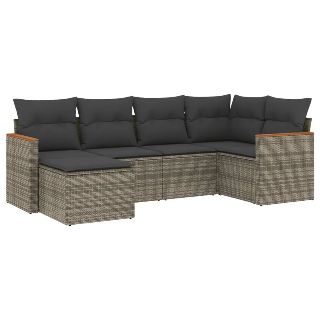 Garden Sofa Set 6 Piece Outdoor Furniture Patio Rattan Seating Grey Cushions