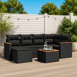 Garden Sofa Set 7 Piece Outdoor Furniture Patio Black Poly Rattan with Cushions