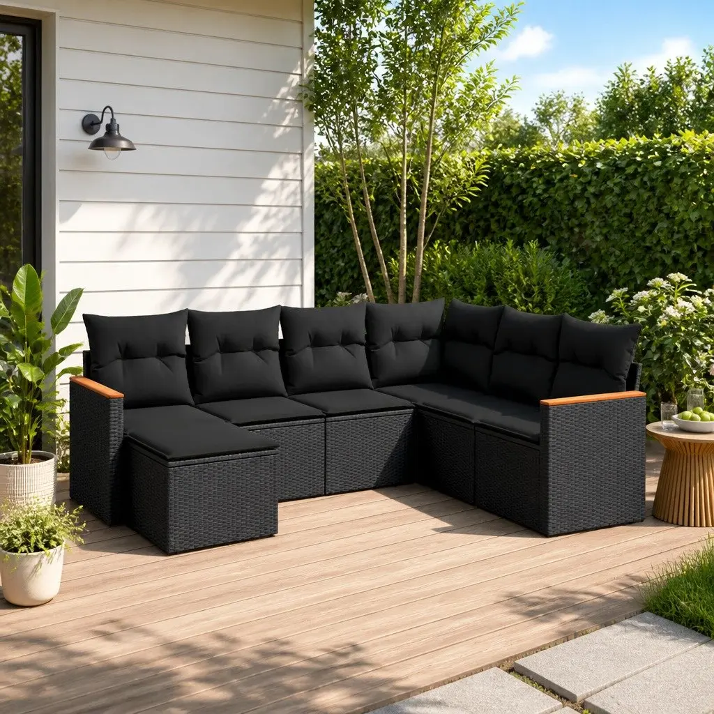 Garden Sofa Set 7 Piece Outdoor Patio Furniture Black Rattan