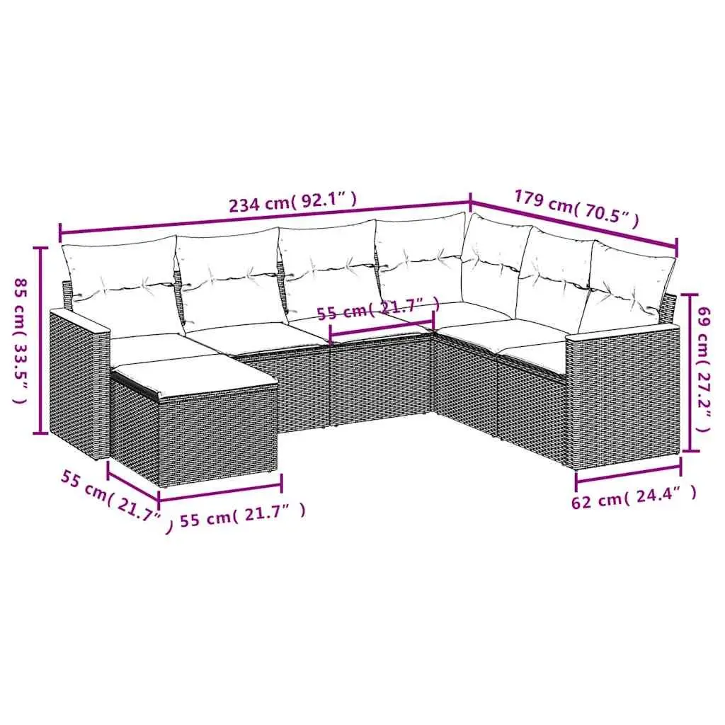 Garden Sofa Set 7 Piece Outdoor Patio Furniture Black Rattan