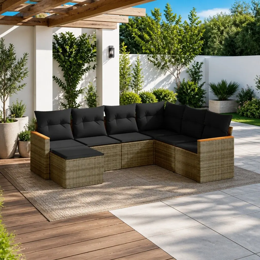 Garden Sofa Set 7 Piece Outdoor Furniture Patio Seating Grey with Cushions