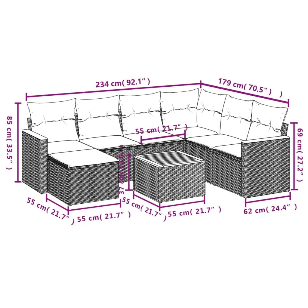 Garden Sofa Set 8 Piece Outdoor Furniture Grey Poly Rattan with Cushions Patio