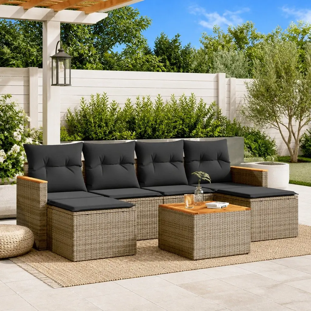 Garden Sofa Set 7 Piece Outdoor Furniture Patio Grey Poly Rattan Modular