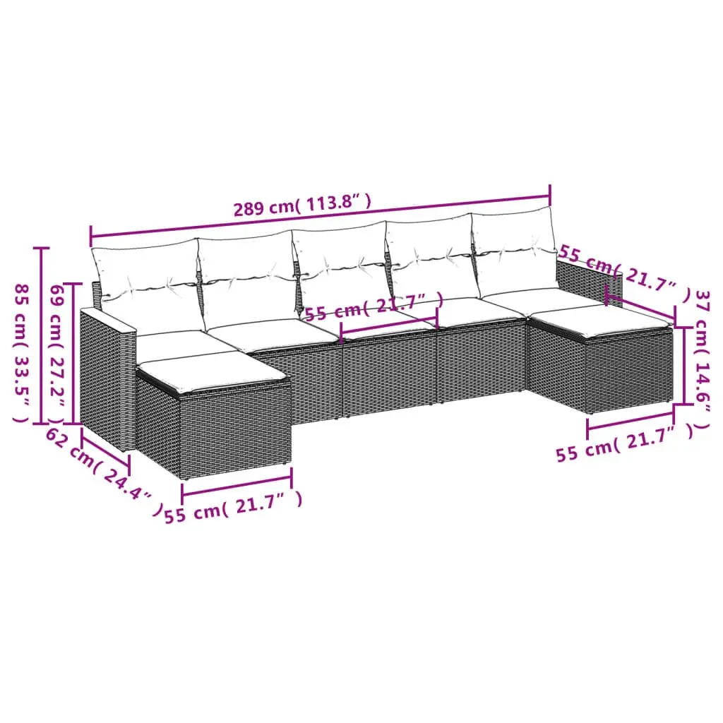Garden Sofa Set 7 Piece Outdoor Furniture Patio Seating Black with Cushions