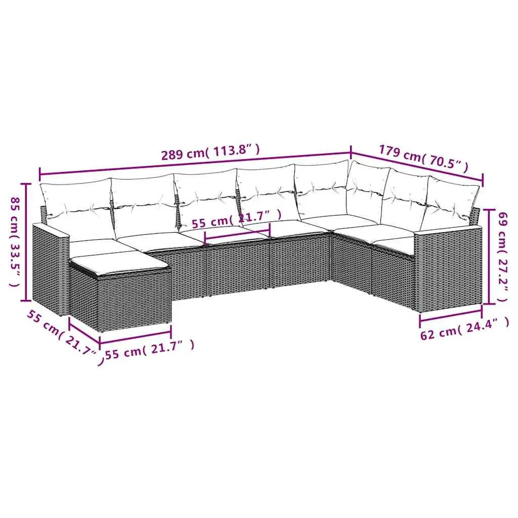 Garden Sofa Set 8 Piece Outdoor Furniture Patio Lounge Black Modular Seating