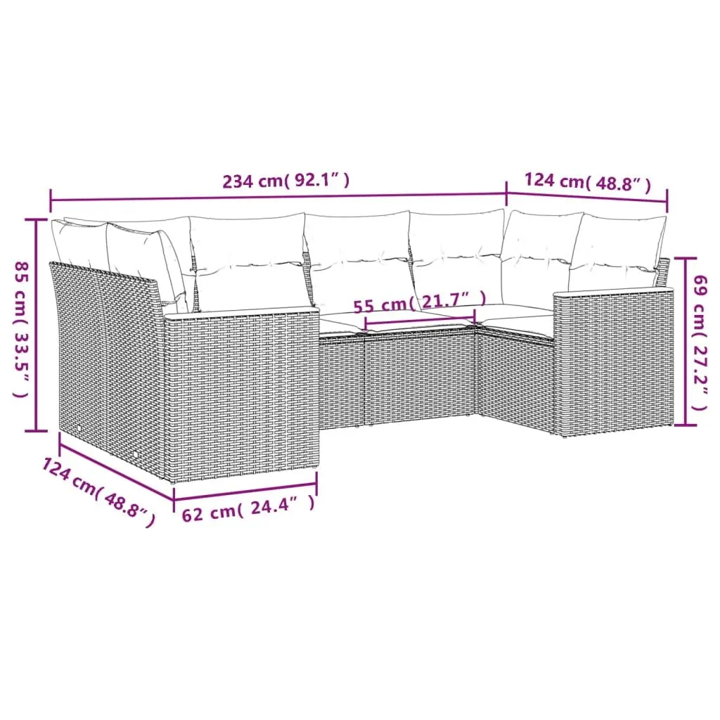 Garden Sofa Set 6 Piece Outdoor Furniture Patio Seating with Cushions Black