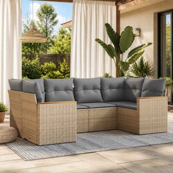 Garden Sofa Set 6 Piece Outdoor Furniture Patio Beige Cushions Modular Rattan