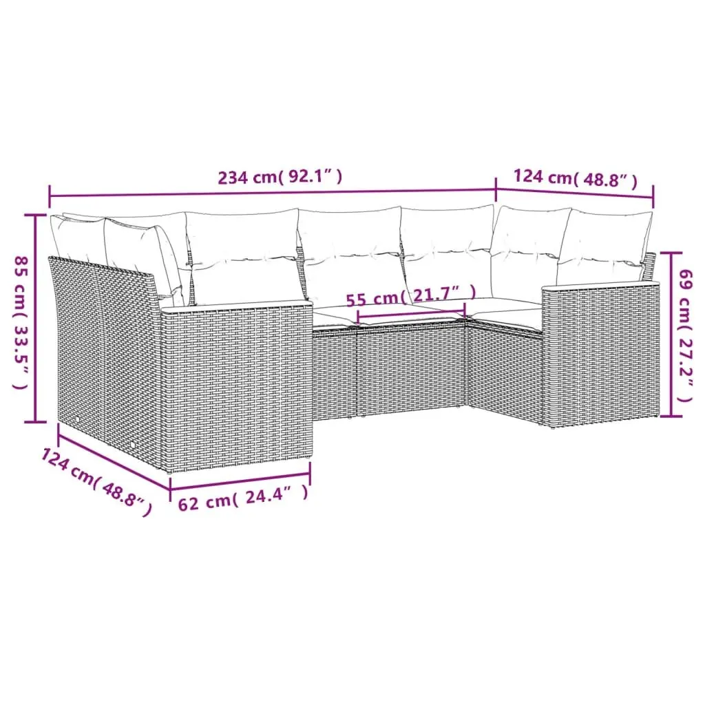 Garden Sofa Set 6 Piece Outdoor Furniture Patio Beige Cushions Modular Rattan