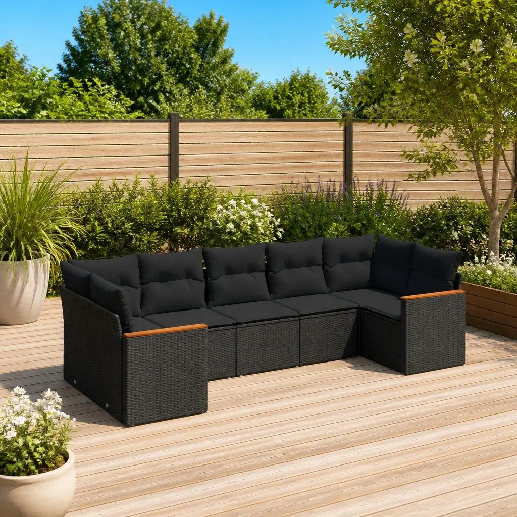 7 Piece Black Rattan Sofa Set