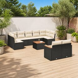 Garden Sofa Set 10 Piece Outdoor Furniture Black Poly Rattan Patio Lounge