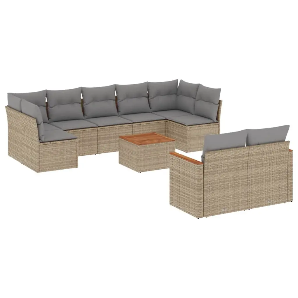 Garden Sofa Set 10 Piece Outdoor Furniture Patio Beige Poly Rattan Modular
