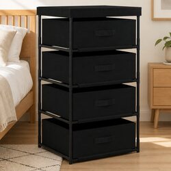 Storage Rack with 4 Fabric Baskets Steel Frame Organiser Black