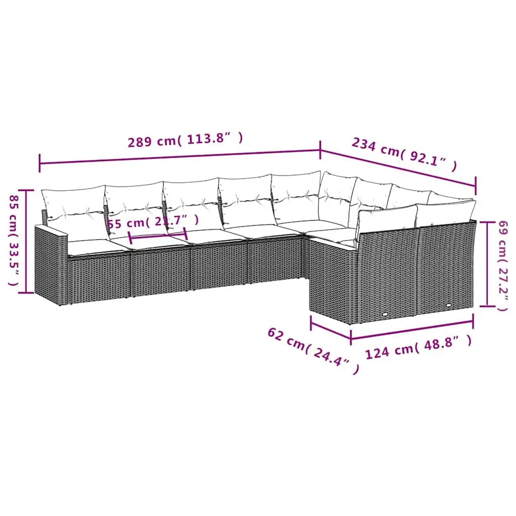 Modular Black Outdoor Patio Furniture Sofa Set with Cushions 9 Piece