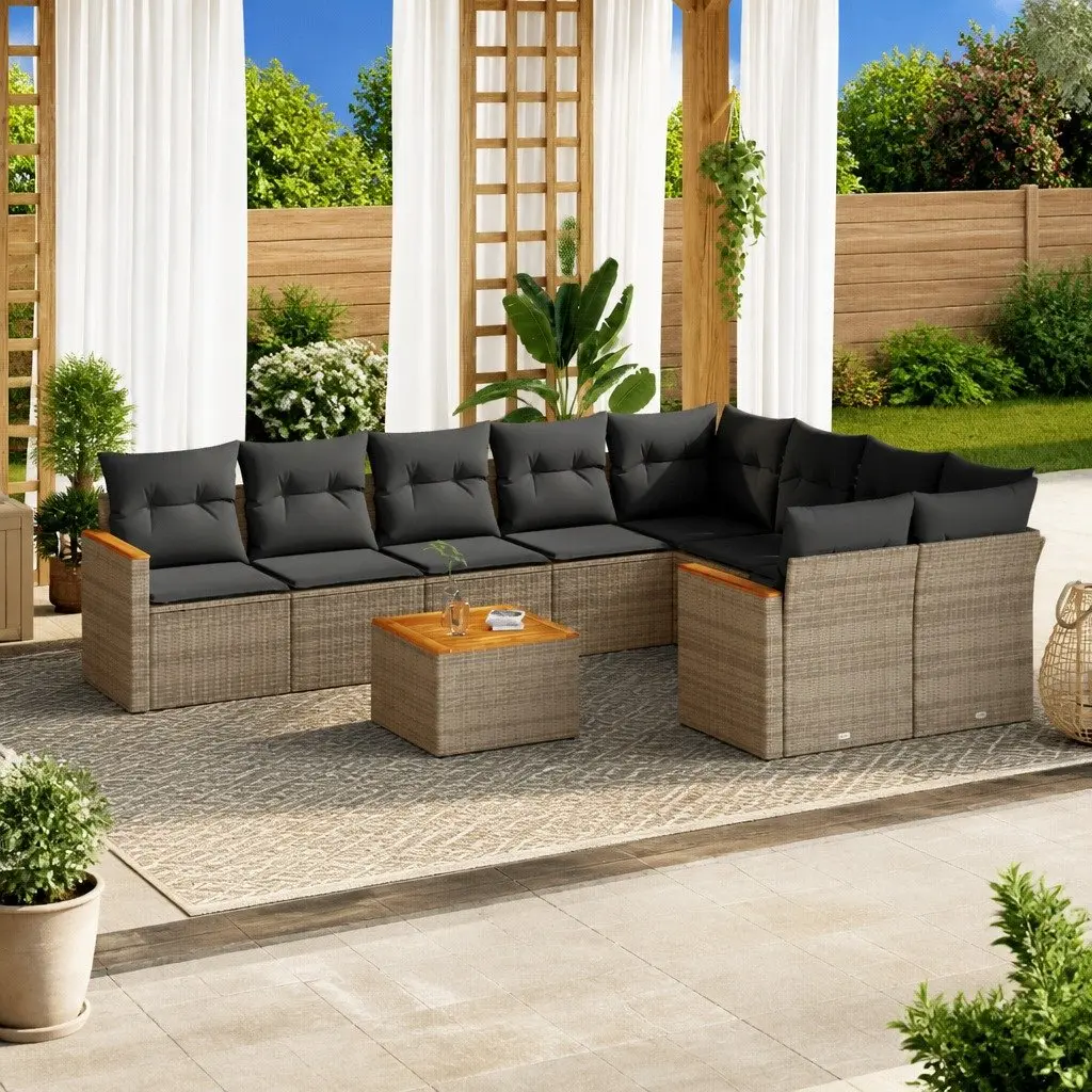 Garden Sofa Set 10 Piece Outdoor Furniture Grey Poly Rattan Modular Patio Lounge