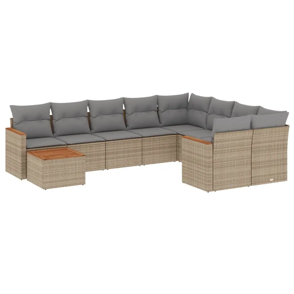 Garden Sofa Set 10 Piece Outdoor Furniture Beige Poly Rattan Patio Lounge