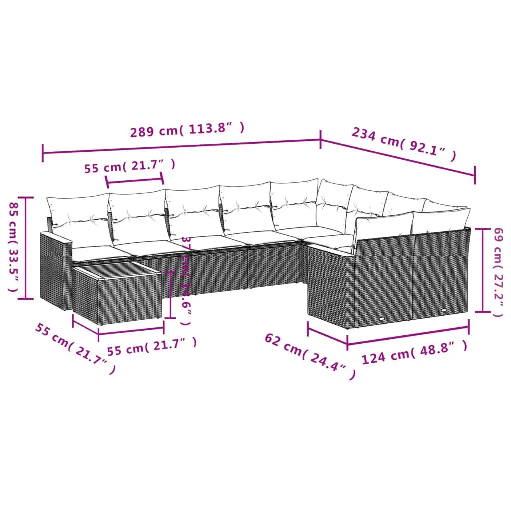 Garden Sofa Set 10 Piece Outdoor Furniture Beige Poly Rattan Patio Lounge