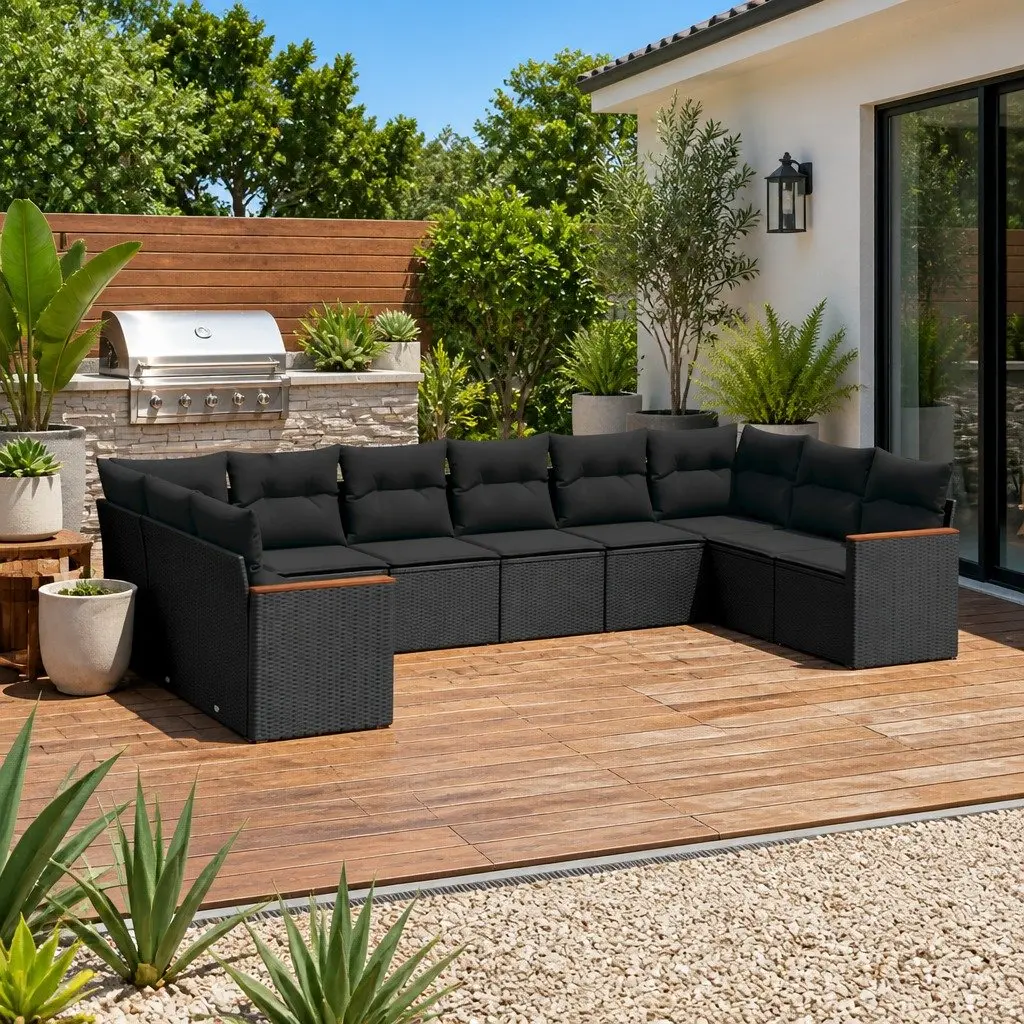 10 Piece Modular Outdoor Garden Sofa Set with Removable Cushions Black