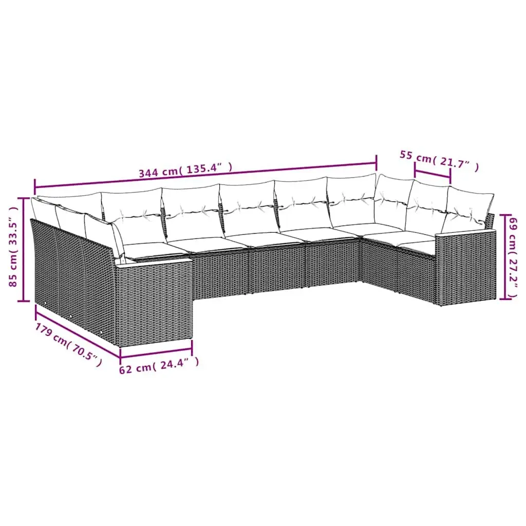 10 Piece Modular Outdoor Garden Sofa Set with Removable Cushions Black