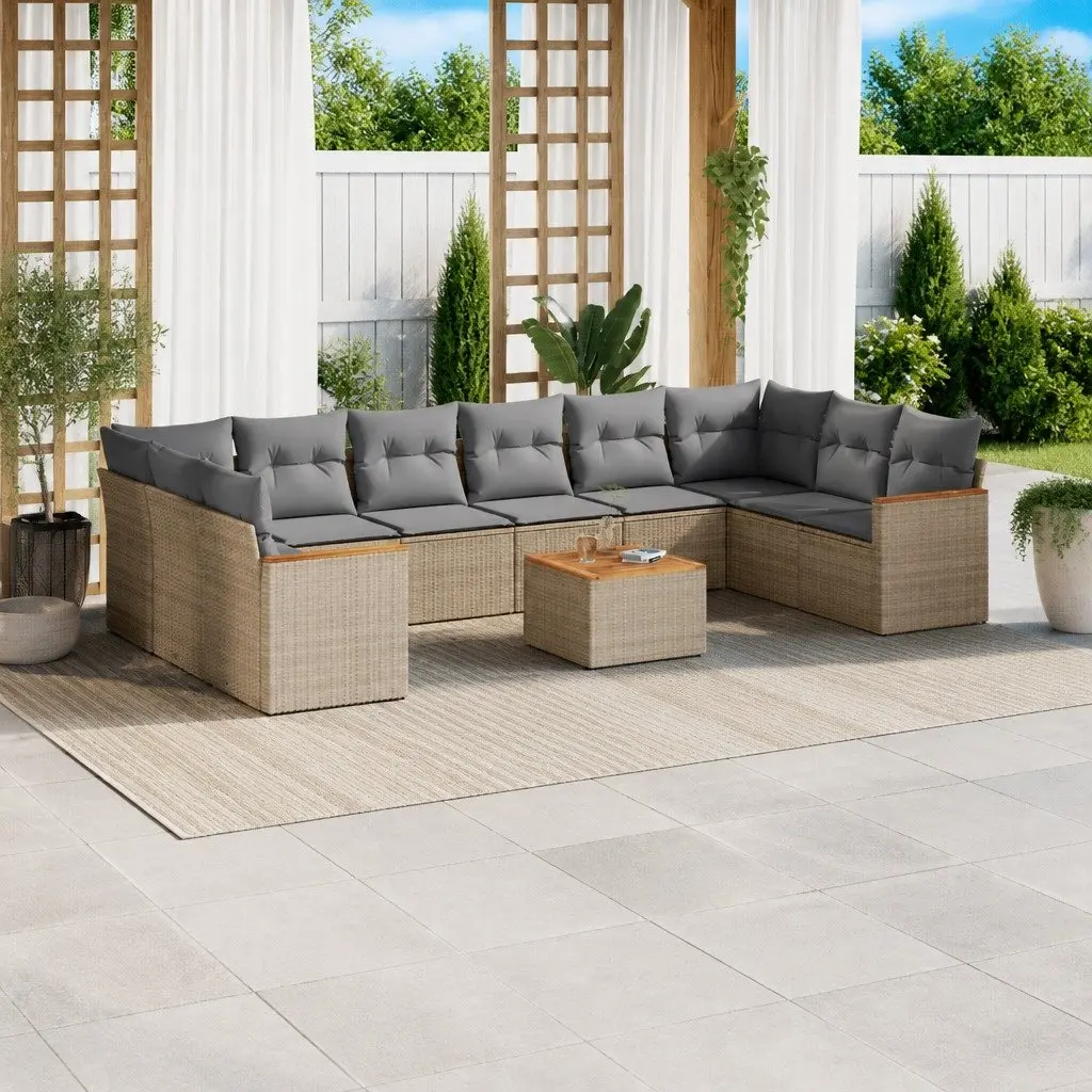 Garden Sofa Set 11 Piece Outdoor Furniture Patio Beige Poly Rattan Modular