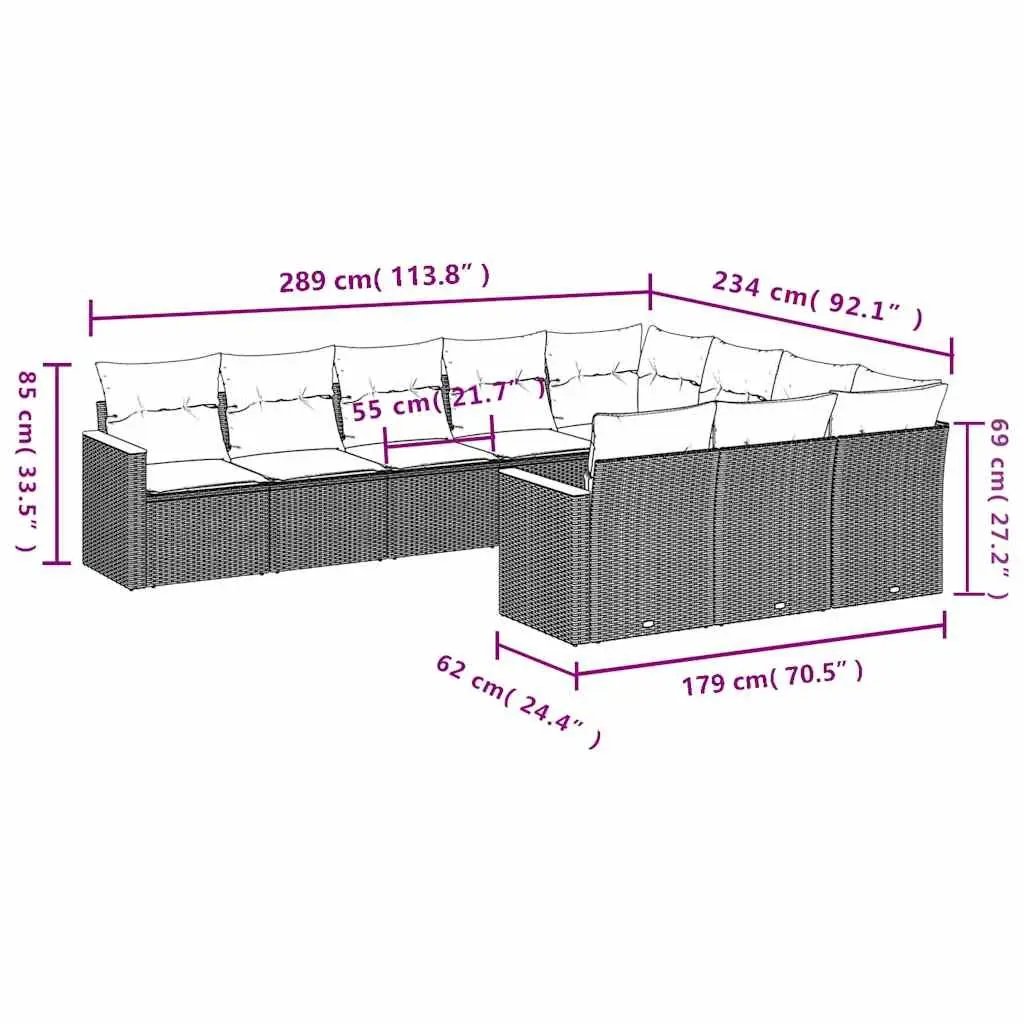 Garden Sofa Set 10 Piece Outdoor Furniture Patio Lounge Modular Black