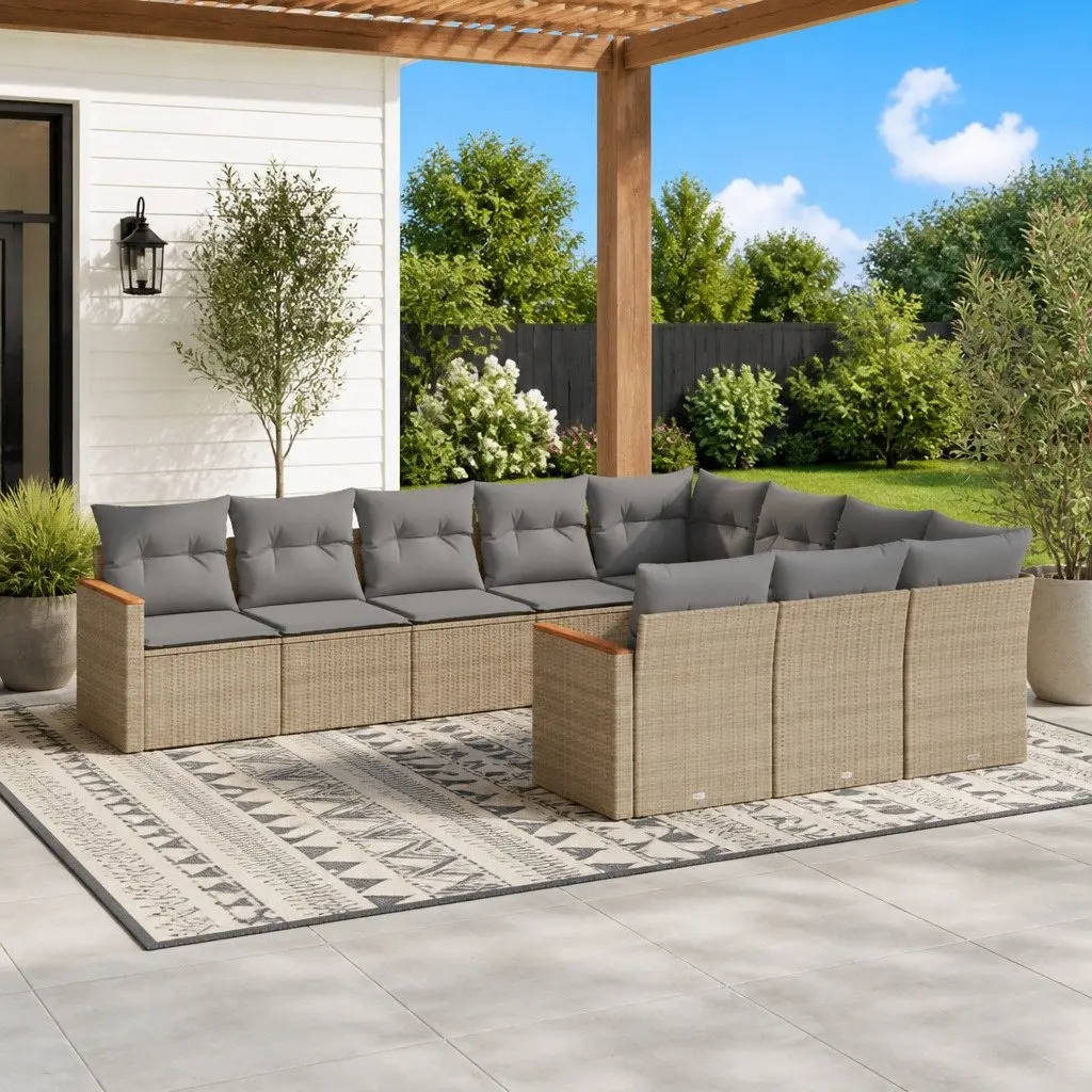 Garden Sofa Set 10 Piece Outdoor Furniture Patio Lounge Beige Modular Rattan