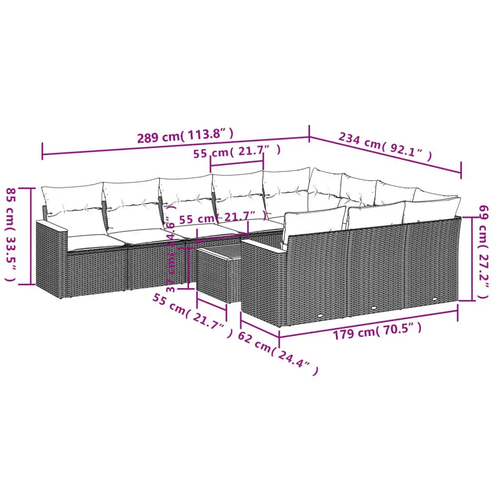 Garden Sofa Set 11 Piece Outdoor Furniture Grey Poly Rattan Patio Lounge Seating