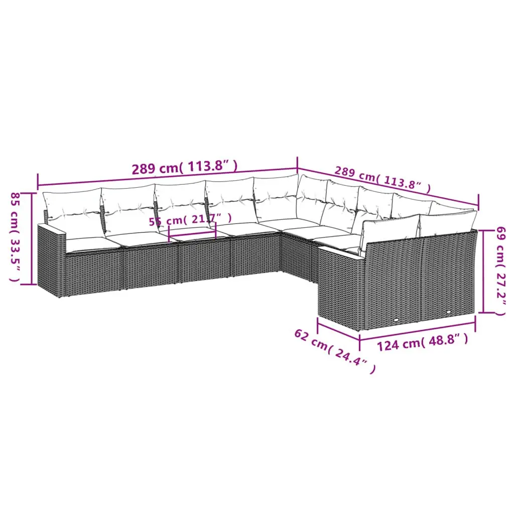 Garden Sofa Set 10 Piece Outdoor Furniture Patio Black Modular Poly Rattan