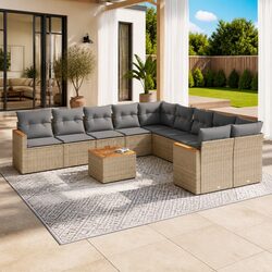 Outdoor Garden Sofa Set 11 Piece Patio Furniture Beige Rattan Cushions